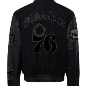 Philadelphia 76ers NBA BlackBlack Wool Leather Old English Letterman Varsity Jacke