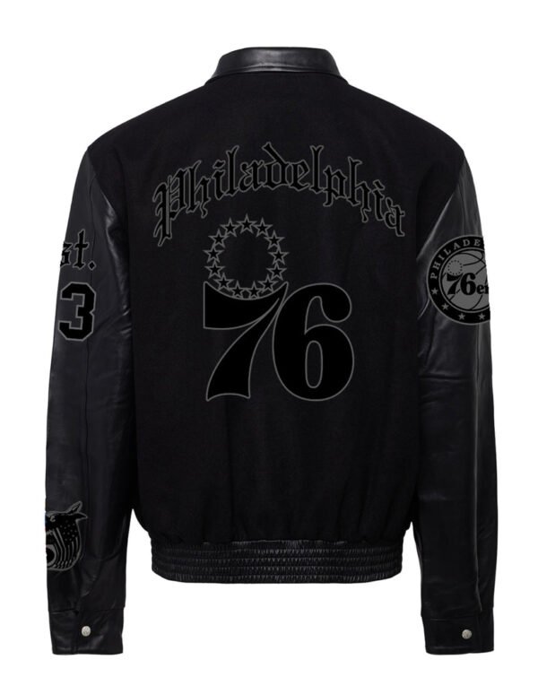 Philadelphia 76ers NBA BlackBlack Wool Leather Old English Letterman Varsity Jacke