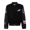 Philadelphia Eagles NFL BlackBlack Wool Leather Letterman Varsity Jacket 1