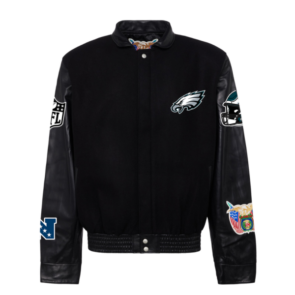 Philadelphia Eagles NFL BlackBlack Wool Leather Letterman Varsity Jacket 1