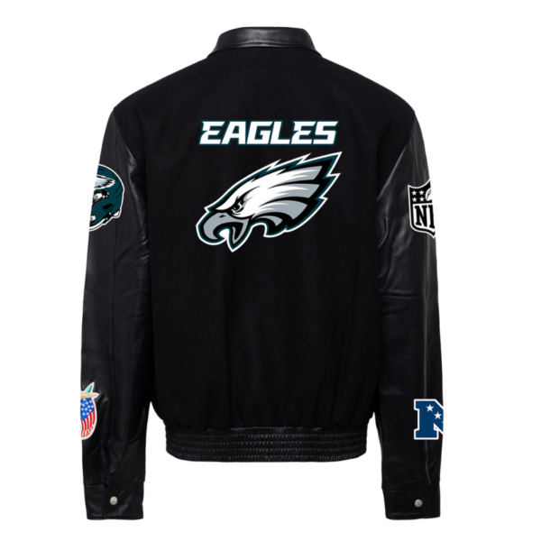 Philadelphia Eagles NFL BlackBlack Wool Leather Letterman Varsity Jacket 2
