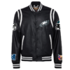 Philadelphia Eagles NFL Jeff Hamilton Black White Leather Varsity Jacket 1