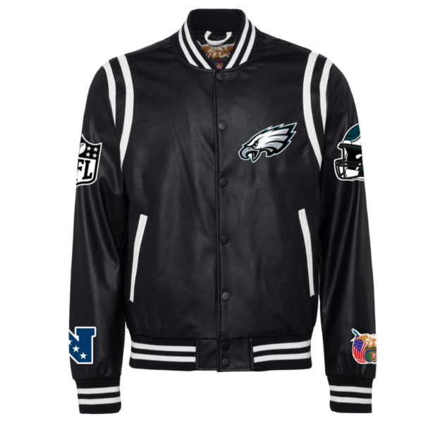 Philadelphia Eagles NFL Jeff Hamilton Black White Leather Varsity Jacket 1