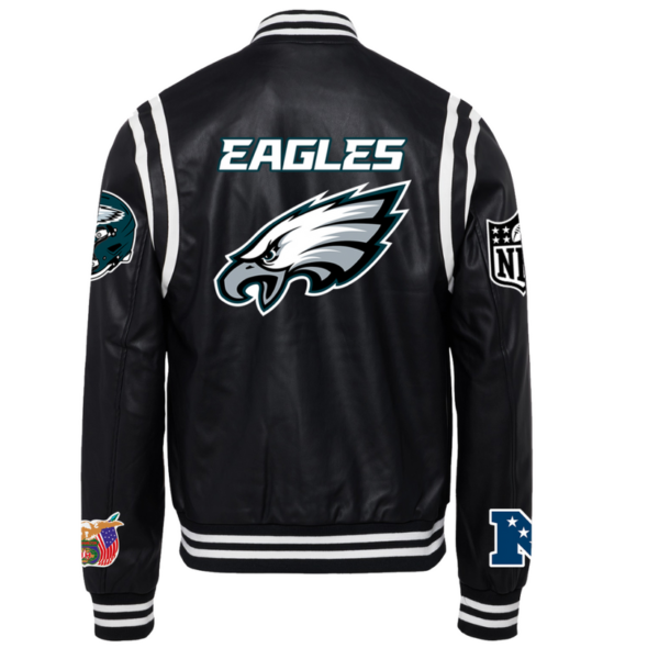 Philadelphia Eagles NFL Jeff Hamilton Black White Leather Varsity Jacket 2
