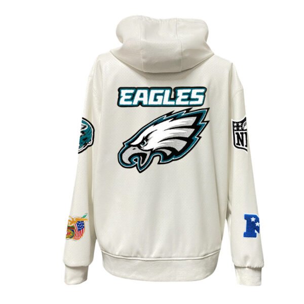 Philadelphia Eagles NFL Lightweight Zip up White Leather Hooded Jacket 2
