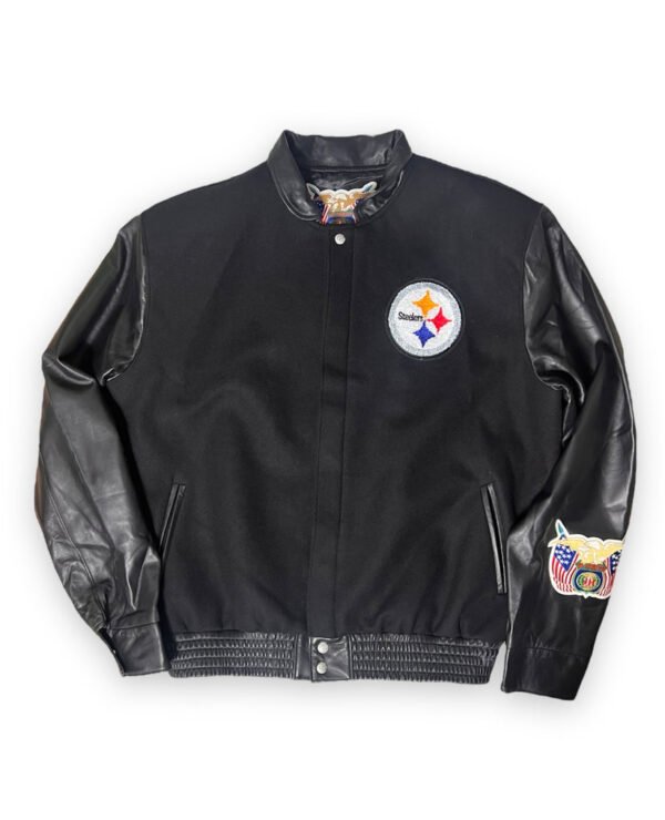 Pittsburgh Steelers NFL Black Wool Leather Letterman Varsity Jacket 1
