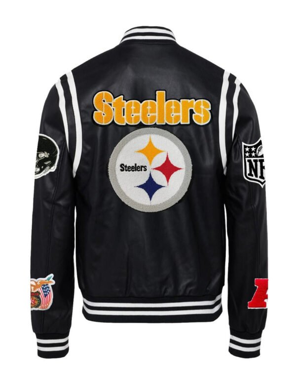Pittsburgh Steelers NFL Jeff Hamilton Black White Leather Varsity Jacket 1