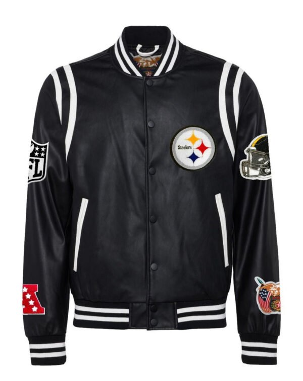 Pittsburgh Steelers NFL Jeff Hamilton Black White Leather Varsity Jacket 2