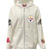 Pittsburgh Steelers NFL Lightweight Zip up White Leather Hooded Jacket 1