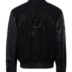San Antonio Spurs NBA BlackBlack Wool Leather Old English Letterman Varsity Jacket 1 1