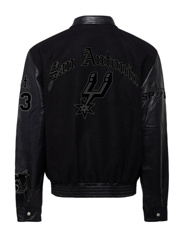 San Antonio Spurs NBA BlackBlack Wool Leather Old English Letterman Varsity Jacket 1 1