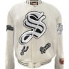 San Antonio Spurs NBA Jeff Hamilton Wool Varsity Old English White Jacket 1