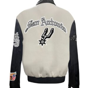 San Antonio Spurs NBA Off White Wool Leather Old English Letterman Varsity Jacket 2
