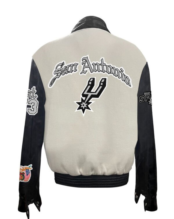 San Antonio Spurs NBA Off White Wool Leather Old English Letterman Varsity Jacket 2