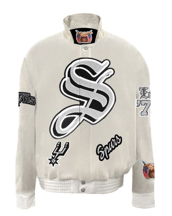 San Antonio Spurs NBA White Wool Leather Letterman Varsity Jacket 1