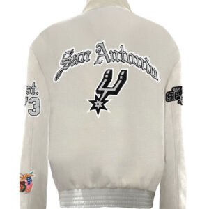 San Antonio Spurs NBA White Wool Leather Letterman Varsity Jacket 2