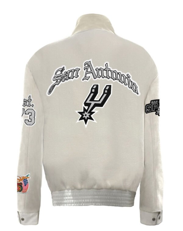 San Antonio Spurs NBA White Wool Leather Letterman Varsity Jacket 2