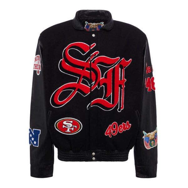San Francisco 49ers NFL BlackBlack Wool Leather Letterman Varsity Jacket 1