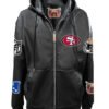 San Francisco 49ers NFL Lightweight Zip up Black Leather Hooded Jacket 1
