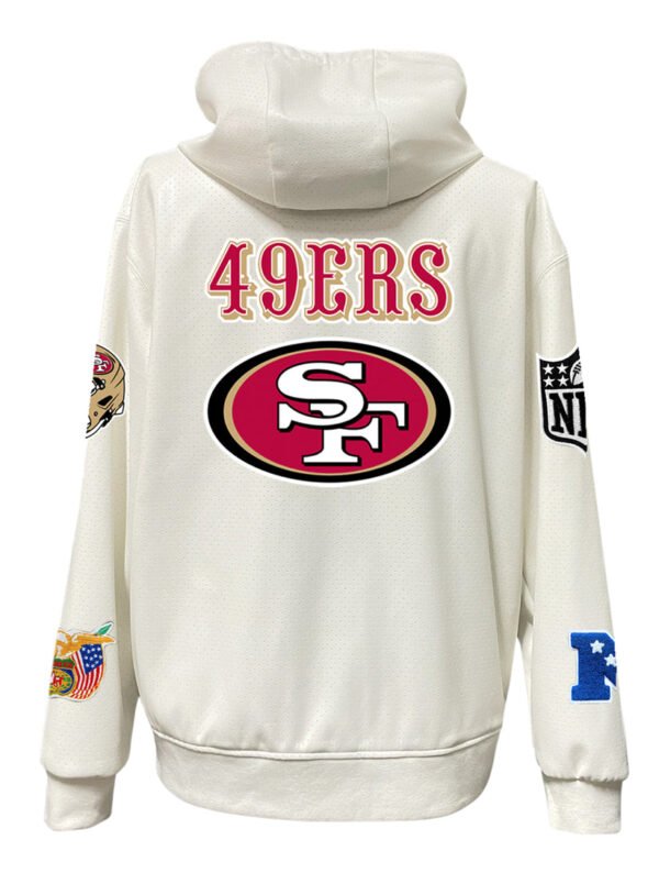 San Francisco 49ers NFL Lightweight Zip up White Leather Hooded Jacket 2