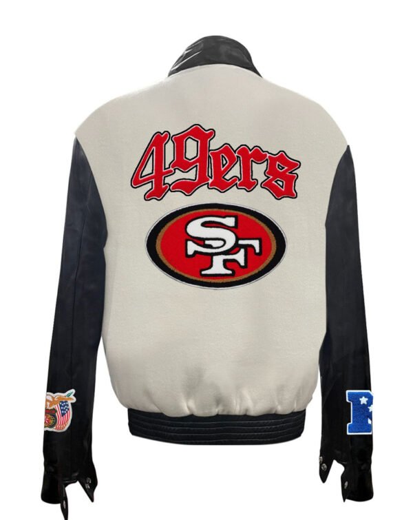 San Francisco 49ers NFL Off WhiteBlack Wool Leather Letterman Varsity Jacket