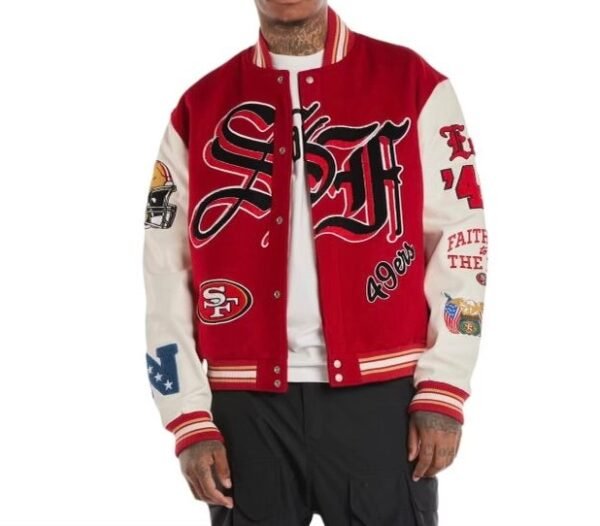San Francisco 49ers NFL RedWhite Wool Leather Letterman Varsity Jacket 1