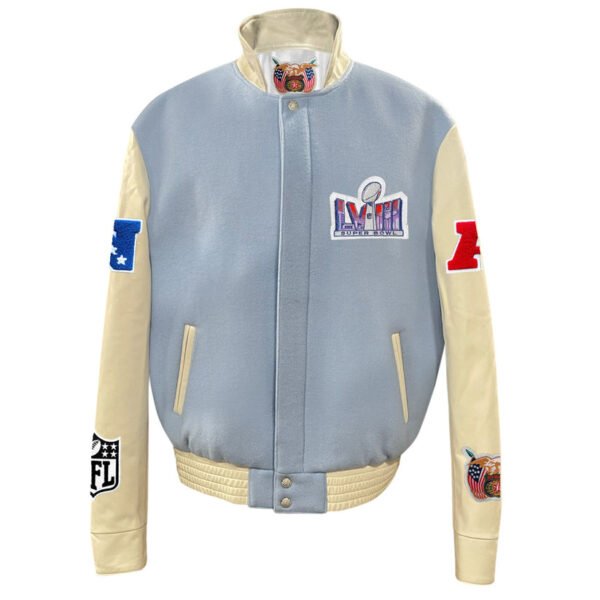 Super Bowl 2024 NFL Baby Blue Wool Leather Letterman Varsity Jacket 2