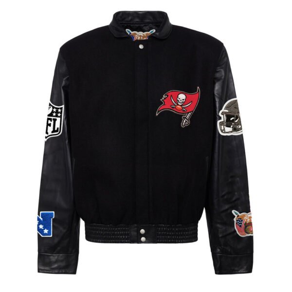 Tampa Bay Buccaneers NFL BlackBlack Wool Leather Letterman Varsity Jacket 2