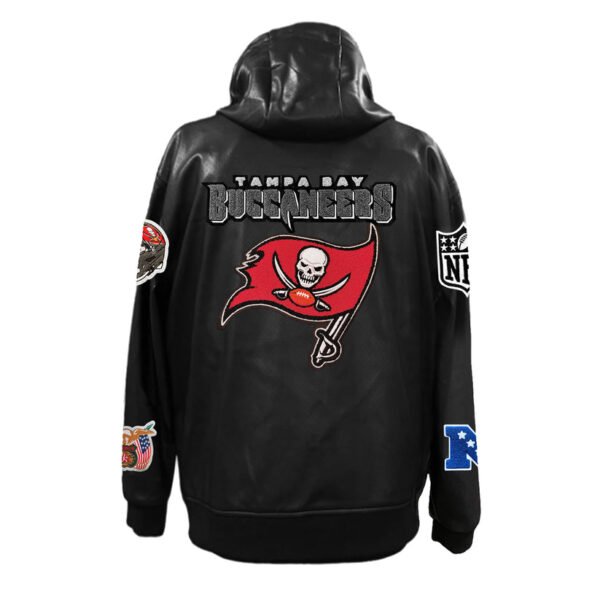 Tampa Bay Buccaneers NFL Lightweight Zip up Black Leather Hooded Jacket 2