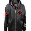 Toronto Raptors NBA Lightweight Zip up Black Leather Hooded Jacket 1