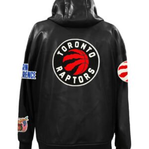 Toronto Raptors NBA Lightweight Zip up Black Leather Hooded Jacket 2