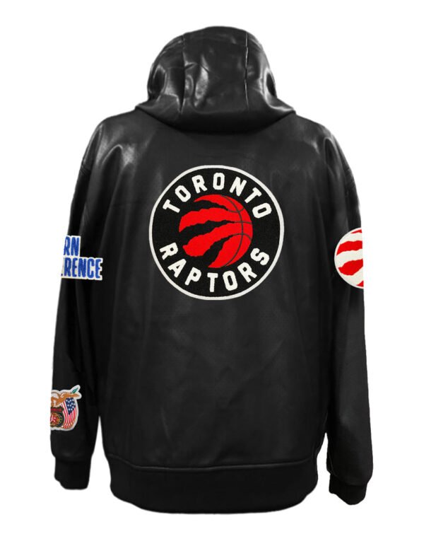 Toronto Raptors NBA Lightweight Zip up Black Leather Hooded Jacket 2