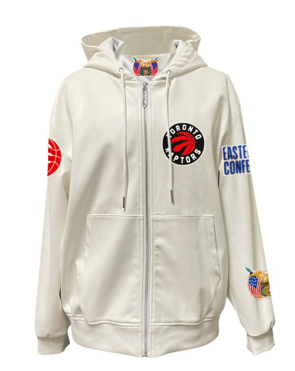 Toronto Raptors NBA Lightweight Zip up White Leather Hooded Jacket 1