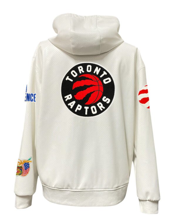 Toronto Raptors NBA Lightweight Zip up White Leather Hooded Jacket 2