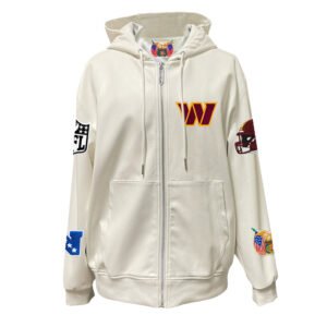 Washington Commanders NFL Lightweight Zip up White Leather Hooded Jacket 1